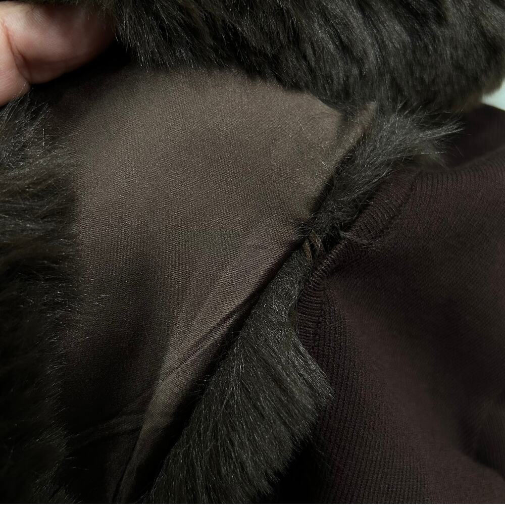 MESHKI Maeve Faux Fur Trim Women's Dark Brown Long Sleeve Size S New with Tags - Picture 7 of 13